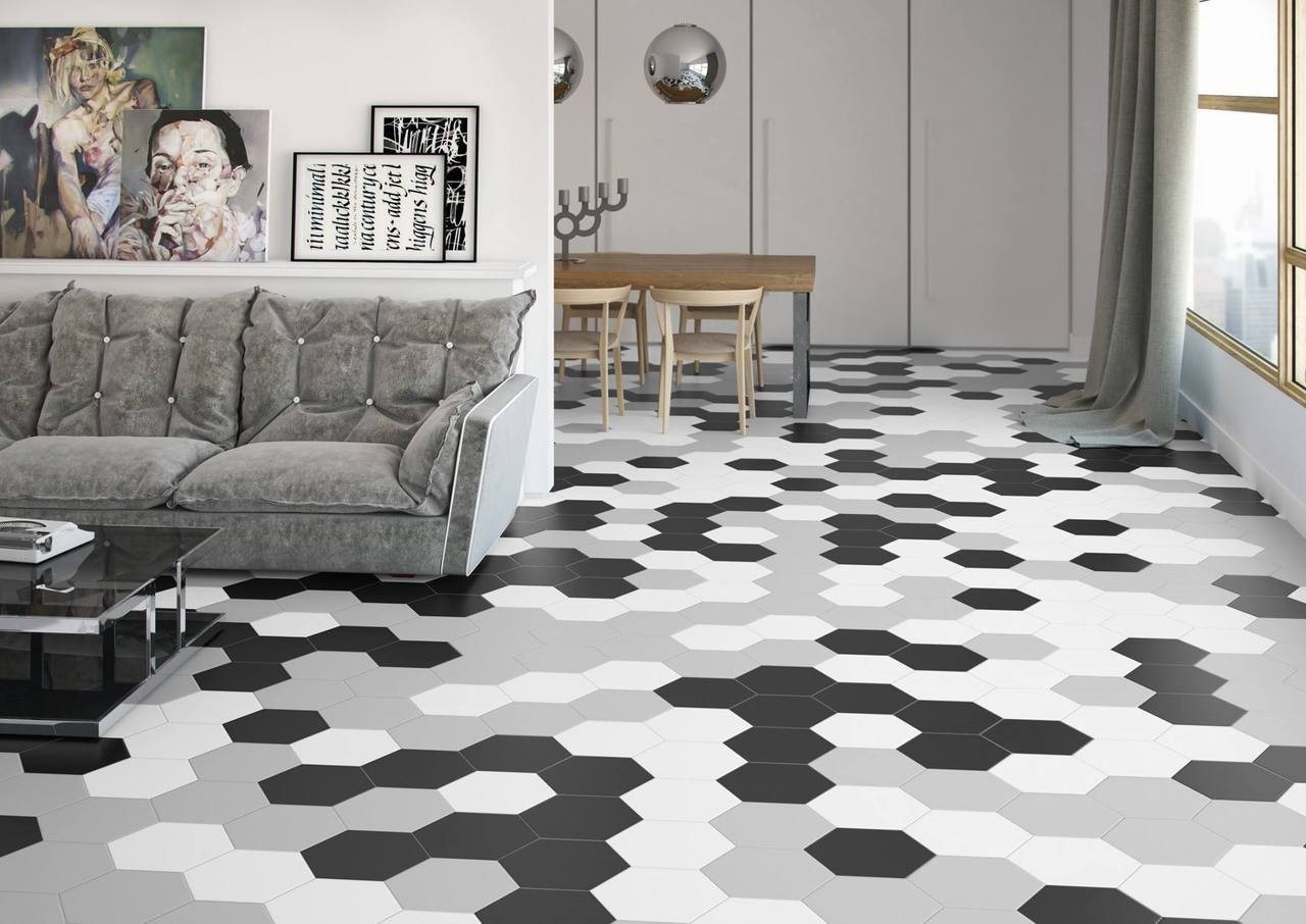 Hexagon Solid Dark Grey Porcelain Tile photo 2