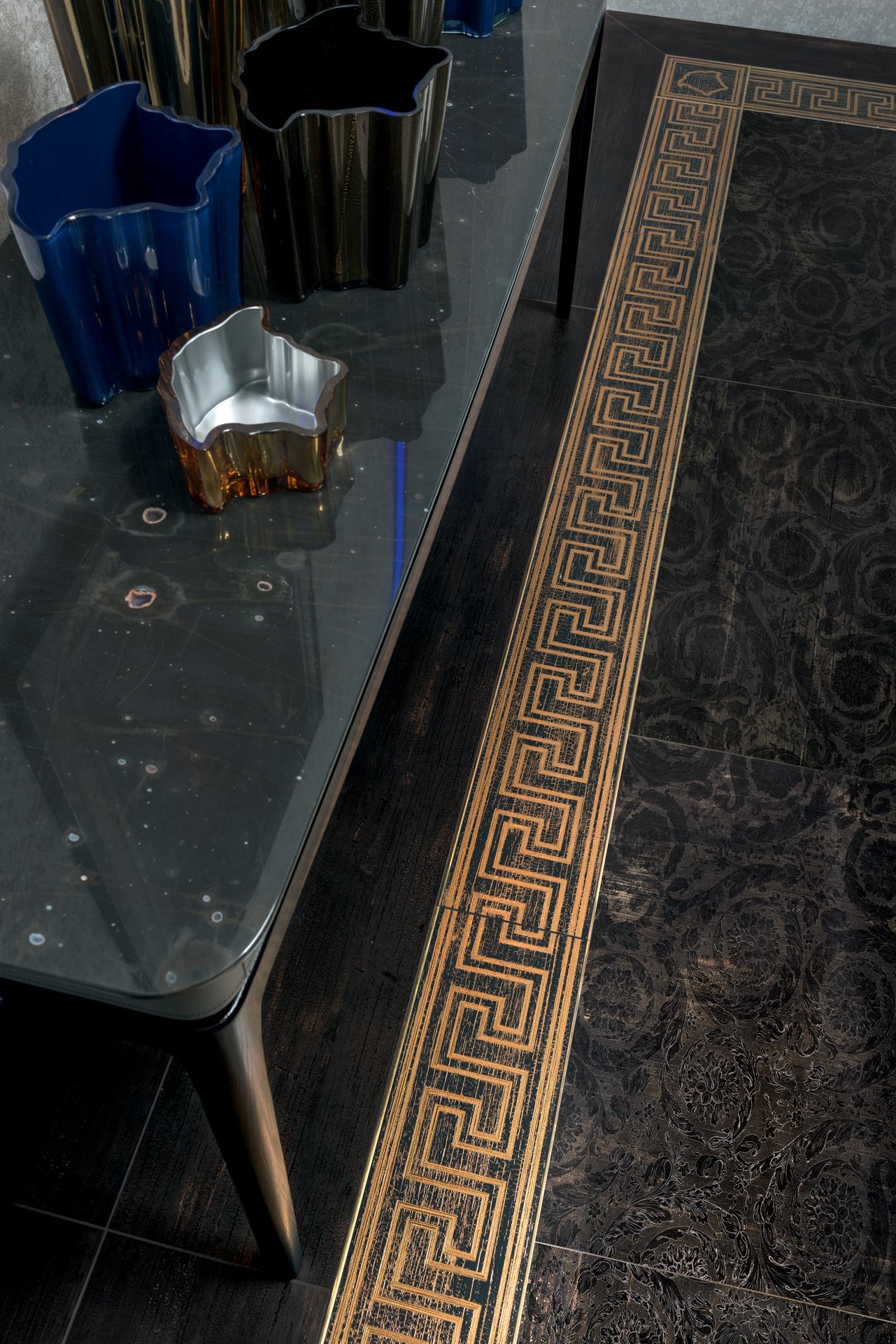 Versace Fascia Greca Oro Carbon Porcelain Tile