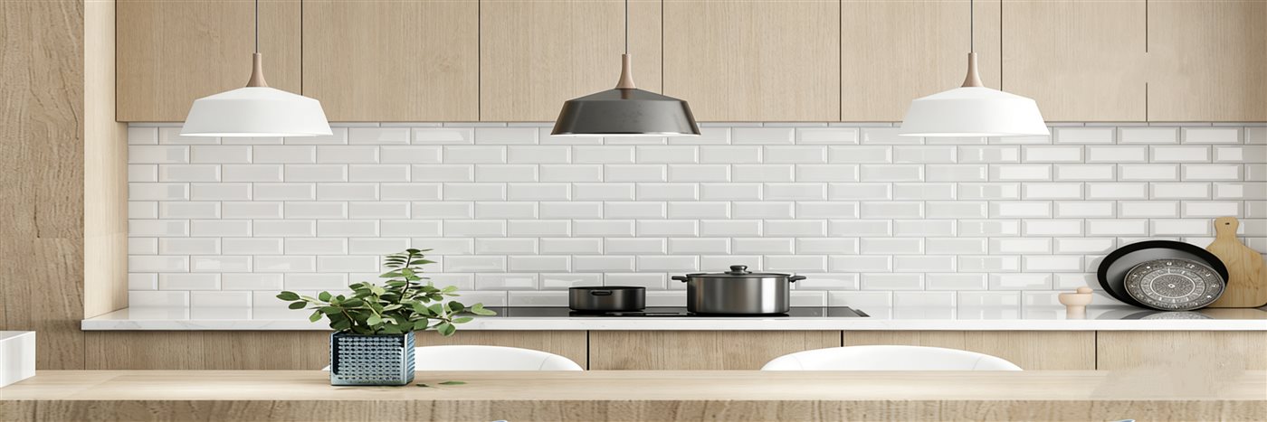 Island Pure White Beveled Subway Ceramic Tile photo 2