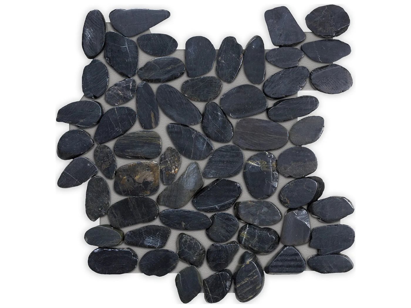 River Rock Obsidian Flat Pebble Mosaic