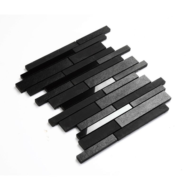 Super Black Random Strip Multi-Finish Through-Body Porcelain Linear Mosaic