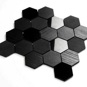 Super Black Wood Skin Hexagon Porcelain Mosaic