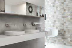 Modern bathroom interior with wash basin against concrete wall