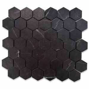 Super Black 2″x2″ Hexagon Marble Slate Mosaic